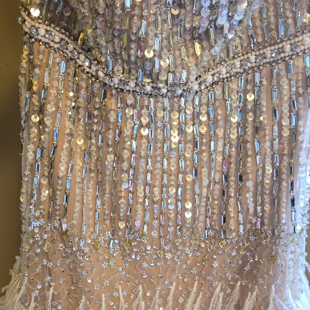 Jovani Gold and Silver Embellished Dress Feathers (Ivory/Nude) Sz 6 NWT - Picture 4 of 16